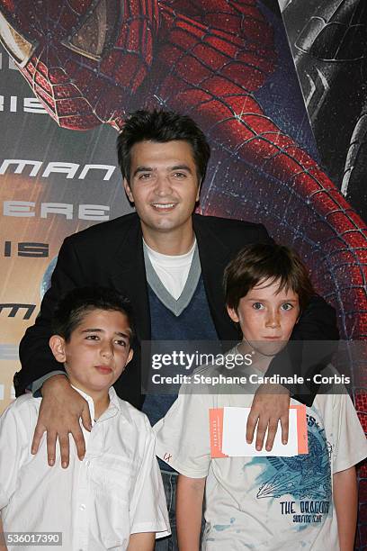 Thomas Langmann with his children Romain and Anthony arrive at the premiere of "Spider-Man 3" in Paris.