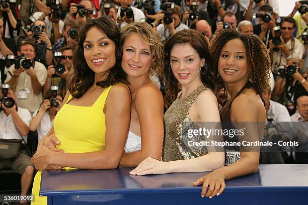 Rosario Dawson, Zoe Bell, Rose McGowan and Tracie Thoms at the photo call of "Death Proof" during the 60th Cannes Film Festival.