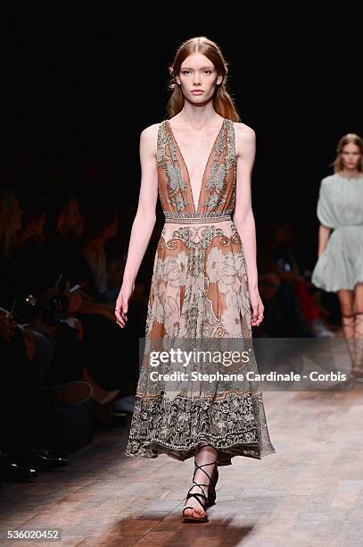 Model walks the runway during the Valentino show as part of the Paris Fashion Week Womenswear Spring/Summer 2015 on September 30, 2014 in Paris,...