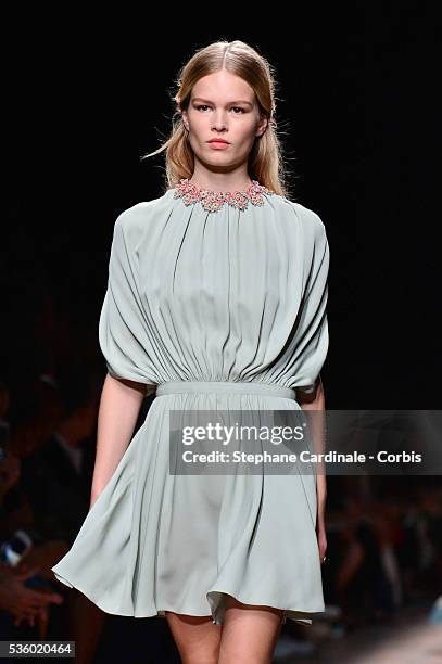 Model walks the runway during the Valentino show as part of the Paris Fashion Week Womenswear Spring/Summer 2015 on September 30, 2014 in Paris,...