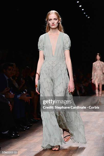 Model walks the runway during the Valentino show as part of the Paris Fashion Week Womenswear Spring/Summer 2015 on September 30, 2014 in Paris,...