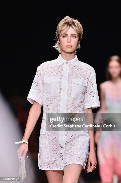 Model Edie Campbell walks the runway during the Valentino show as part of the Paris Fashion Week Womenswear Spring/Summer 2015 on September 30, 2014...