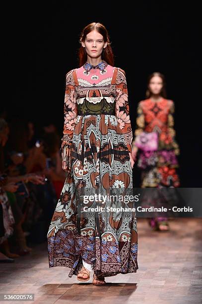 Model walks the runway during the Valentino show as part of the Paris Fashion Week Womenswear Spring/Summer 2015 on September 30, 2014 in Paris,...