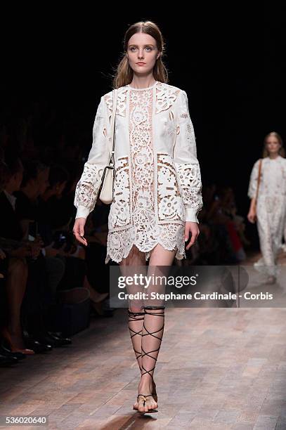 Model walks the runway during the Valentino show as part of the Paris Fashion Week Womenswear Spring/Summer 2015 on September 30, 2014 in Paris,...