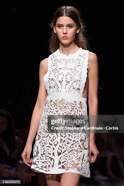 Model walks the runway during the Valentino show as part of the Paris Fashion Week Womenswear Spring/Summer 2015 on September 30, 2014 in Paris,...