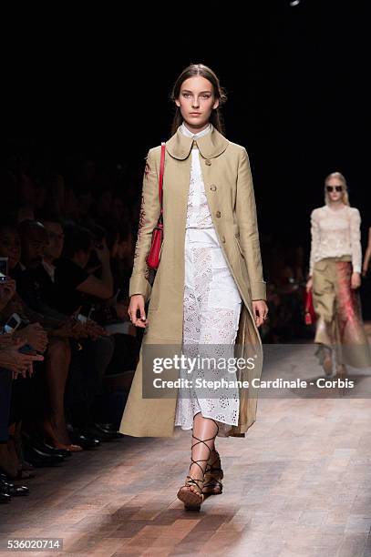 Model walks the runway during the Valentino show as part of the Paris Fashion Week Womenswear Spring/Summer 2015 on September 30, 2014 in Paris,...