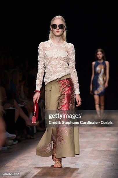 Model walks the runway during the Valentino show as part of the Paris Fashion Week Womenswear Spring/Summer 2015 on September 30, 2014 in Paris,...