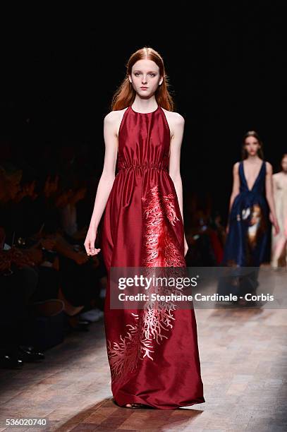 Model walks the runway during the Valentino show as part of the Paris Fashion Week Womenswear Spring/Summer 2015 on September 30, 2014 in Paris,...