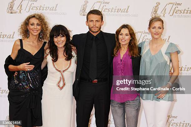 Actors Marisa Berenson, Lio, Arnaud Binard, Toinette Laquiere and Babsie Steger attend the 47th Monte carlo Television Festival.