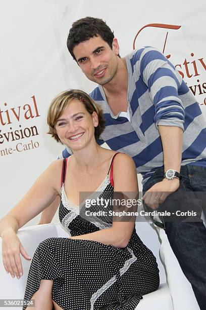 Actors Aurelie Bargeme and Stephane Metzger attend a photo call promoting the television series "R.I.S. Police Scientifique".