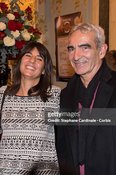 Raymond Domenech and Estelle Denis attend the 'Le Bal Des Vampires' - The Fearless Vampire Killers at Theatre Mogador on October 16, 2014 in Paris,...