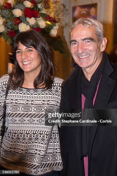 Raymond Domenech and Estelle Denis attend the 'Le Bal Des Vampires' - The Fearless Vampire Killers at Theatre Mogador on October 16, 2014 in Paris,...