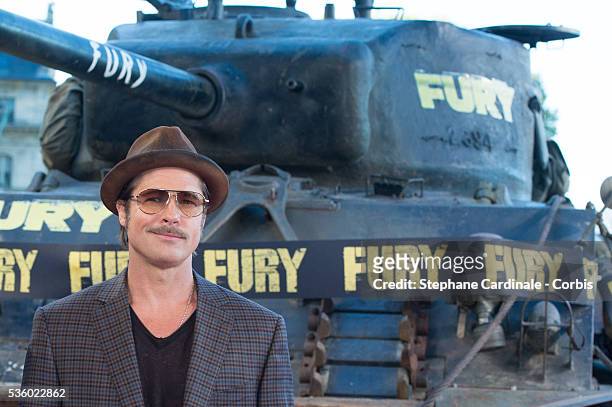 Actor Brad Pitt attends the 'Fury' Photocall at Les Invalides on October 18, 2014 in Paris, France.