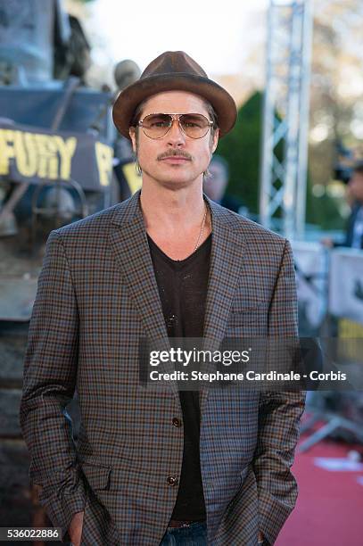 Actor Brad Pitt attends the 'Fury' Photocall at Les Invalides on October 18, 2014 in Paris, France.