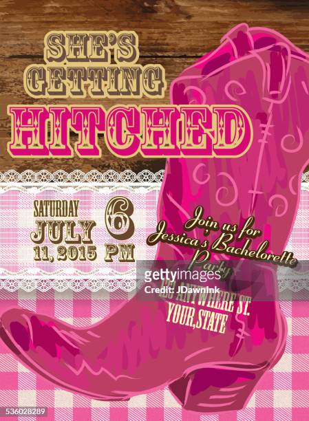 elegant cowgirl or country western bachelorette party invitation design template - country and western music stock illustrations