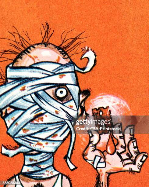 man's head wrapped in bandages - shaving head stock illustrations