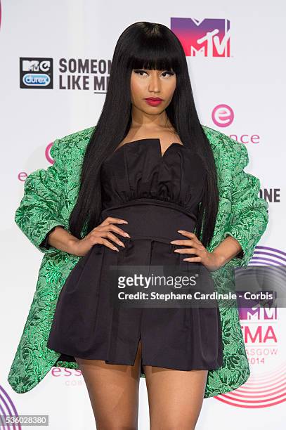 Nicki Minaj poses in the winners room at the MTV EMA's 2014 after winning the award for Best Hip Hop at The Hydro on November 9, 2014 in Glasgow,...