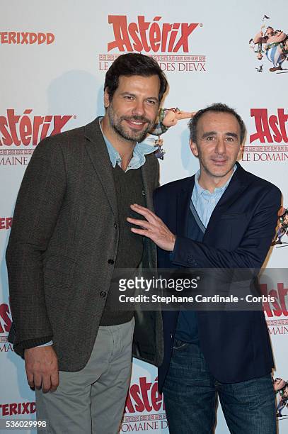 Laurent Lafitte and Elie Semoun attend the 'Asterix: Le Domaine des Dieux' Premiere at Le Grand Rex on November 23, 2014 in Paris, France.