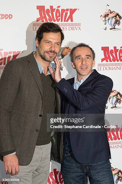 Laurent Lafitte and Elie Semoun attend the 'Asterix: Le Domaine des Dieux' Premiere at Le Grand Rex on November 23, 2014 in Paris, France.