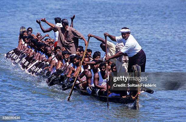 snake boat race in kerala backwaters - snake boat race stock-fotos und bilder