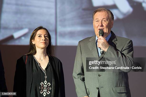 Anne Gosciny and Albert Uderzo attend the 'Asterix: Le Domaine des Dieux' Premiere at Le Grand Rex on November 23, 2014 in Paris, France.