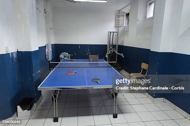 View of a gym room at 'La Sante' Prison on November 21, 2014 in Paris, France.