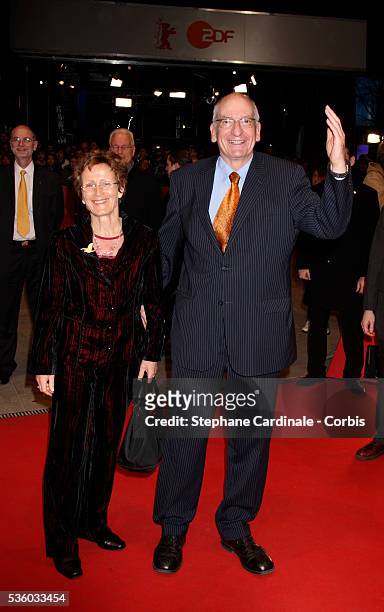 Pascal Couchepin and Brigitte Couchepin arrive at the premiere of "Elegy" at the 58th Berlinale International Film Festival.