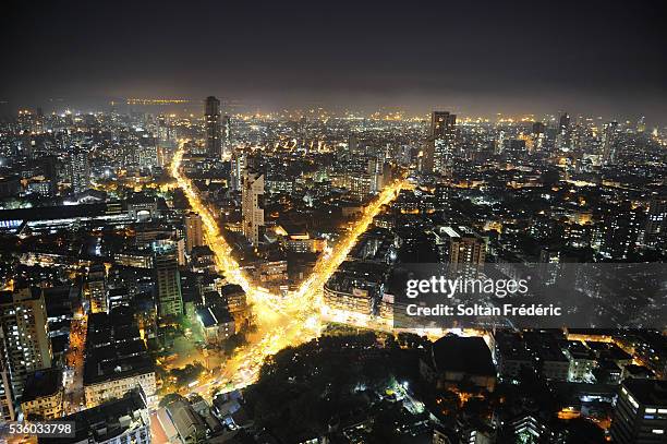 aerial view at night of south mumbai - india aerial stock pictures, royalty-free photos & images