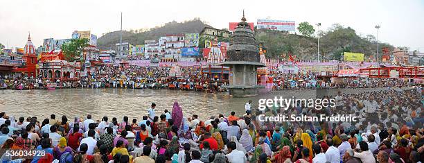 aarty ceremony near ganges river - haridwar stock pictures, royalty-free photos & images