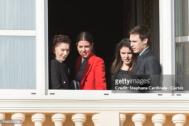 Elisabeth-Anne de Massy, Charlotte Casiraghi, Melanie-Antoinette de Massy and Louis Ducruet attend the Official Presentation Of The Monaco Twins :...