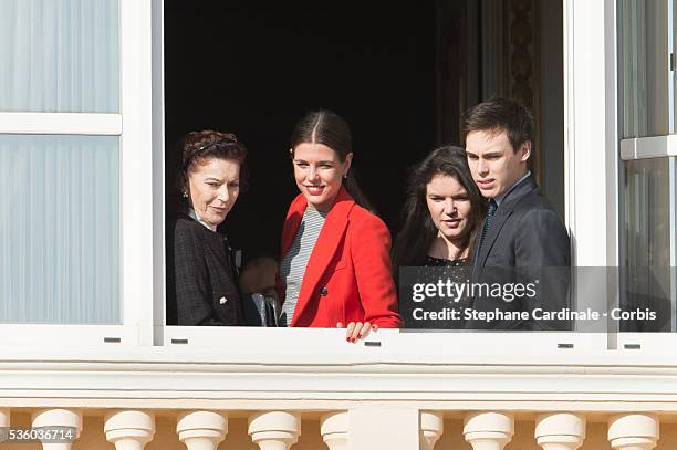 Elisabeth-Anne de Massy, Charlotte Casiraghi, Melanie-Antoinette de Massy and Louis Ducruet attend the Official Presentation Of The Monaco Twins :...