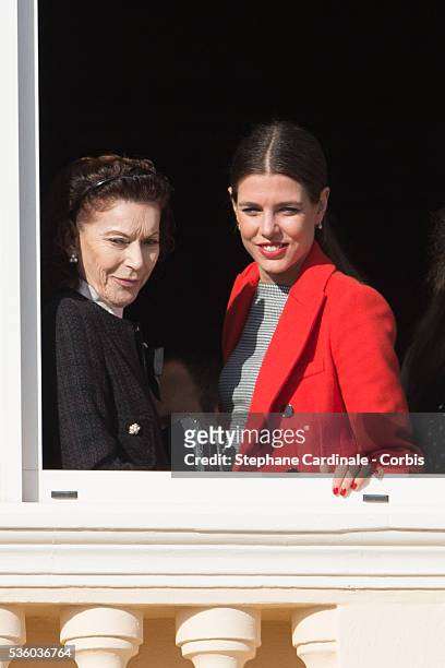 Elisabeth-Anne de Massy and Charlotte Casiraghi attend the Official Presentation Of The Monaco Twins : Princess Gabriella of Monaco And Prince...