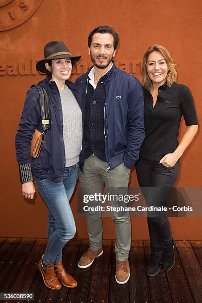 Actress Louise Monot, actor Samir Boitar and actress Shirley Bousquet attend day ten of the 2016 French Open at Roland Garros on May 31, 2016 in...