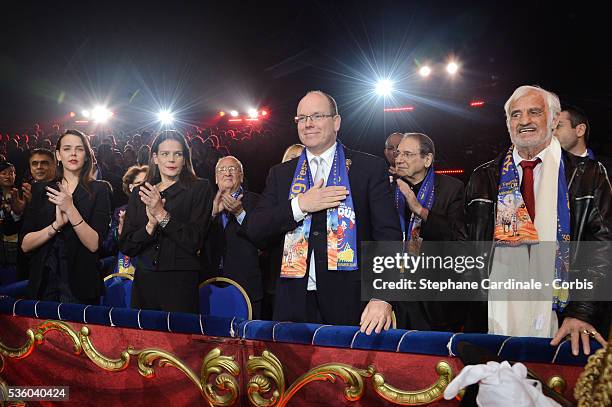 Pauline Ducruet, Princess Stephanie of Monaco, Prince Albert II of Monaco, Robert Hossein and Jean Paul Belmondo attend the Award Ceremony of the...