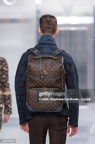 Bag detail is seen as a model walks the runway during the Louis Vuitton Menswear Fall/Winter 2015-2016 show as part of Paris Fashion Week on January...