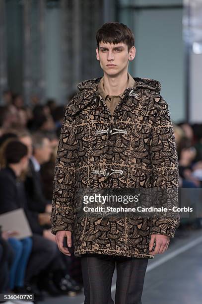 Model walks the runway during the Louis Vuitton Menswear Fall/Winter 2015-2016 show as part of Paris Fashion Week on January 22, 2015 in Paris,...