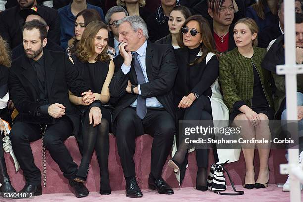 Benjamin Millepied, Natalie Portman, Sidney Toledano, Katia Toledano and Elizabeth Olsen attend the Christian Dior show as part of Paris Fashion Week...