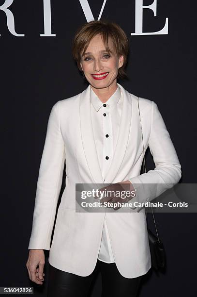 Kristin Scott Thomas attends the Giorgio Armani Prive show as part of Paris Fashion Week Haute Couture Spring/Summer 2015 on January 27, 2015 in...