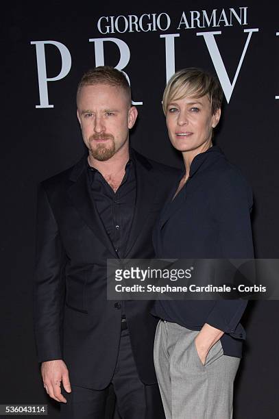 Ben Foster and Robin Wright attend the Giorgio Armani Prive show as part of Paris Fashion Week Haute Couture Spring/Summer 2015 on January 27, 2015...