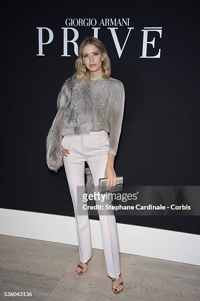 Elena Perminova attends the Giorgio Armani Prive show as part of Paris Fashion Week Haute Couture Spring/Summer 2015 on January 27, 2015 in Paris,...