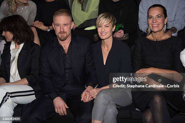 Ben Foster, Robin Wright and Roberta Armani attend the Giorgio Armani Prive show as part of Paris Fashion Week Haute Couture Spring/Summer 2015 on...