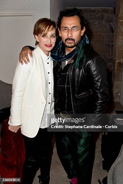Kristin Scott Thomas and Haider Ackermann attend the Launch Elie Top 'Haute Joaillerie Fantaisie' Collection on January 27, 2015 in Paris, France