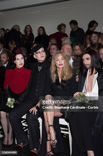 Dita Von Teese, Ali Mahdavi, Arielle Dombasle and Conchita Wurst attend the Jean Paul Gaultier show as part of Paris Fashion Week Haute Couture...