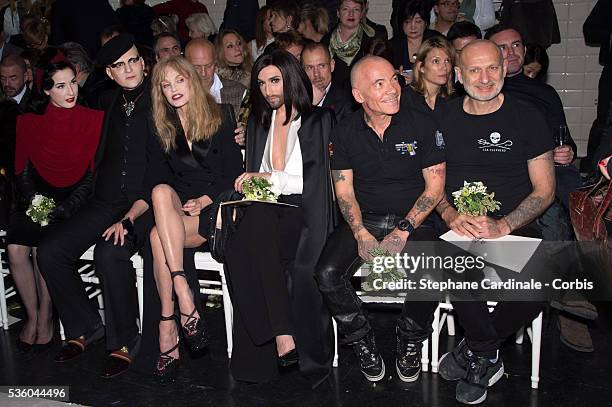 Dita Von Teese, Ali Mahdavi, Arielle Dombasle, Conchita Wurst and Pierre et Gilles attend the Jean Paul Gaultier show as part of Paris Fashion Week...