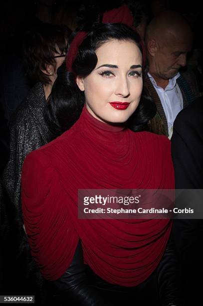 Dita Von Teese attends the Jean Paul Gaultier show as part of Paris Fashion Week Haute Couture Spring/Summer 2015 on January 28, 2015 in Paris,...