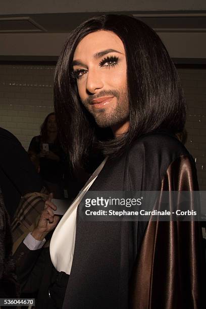 Conchita Wurst attends the Jean Paul Gaultier show as part of Paris Fashion Week Haute Couture Spring/Summer 2015 on January 28, 2015 in Paris,...