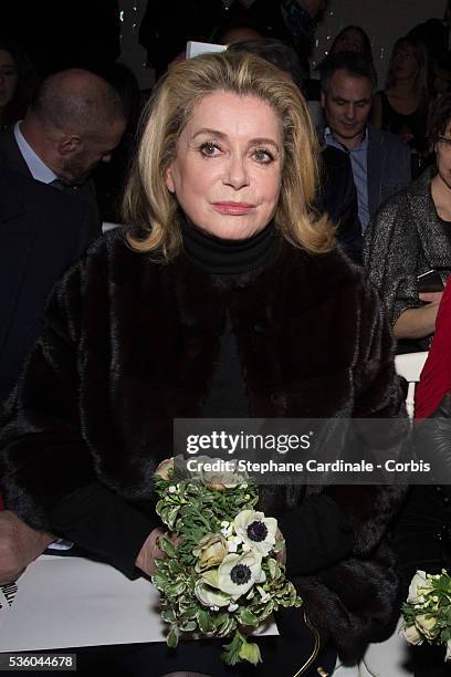 Catherine Deneuve attends the Jean Paul Gaultier show as part of Paris Fashion Week Haute Couture Spring/Summer 2015 on January 28, 2015 in Paris,...