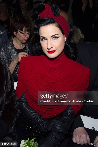 Dita Von Teese attends the Jean Paul Gaultier show as part of Paris Fashion Week Haute Couture Spring/Summer 2015 on January 28, 2015 in Paris,...