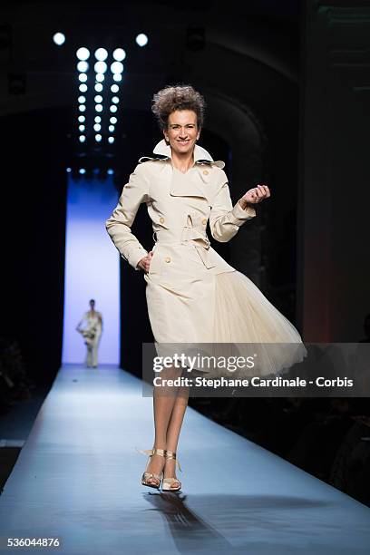 Model walks the runway at the end of the Jean Paul Gaultier show as part of Paris Fashion Week Haute Couture Spring/Summer 2015 on January 28, 2015...