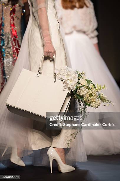 Handbag detail is seen as a model walks the runway at the end of the Jean Paul Gaultier show as part of Paris Fashion Week Haute Couture...